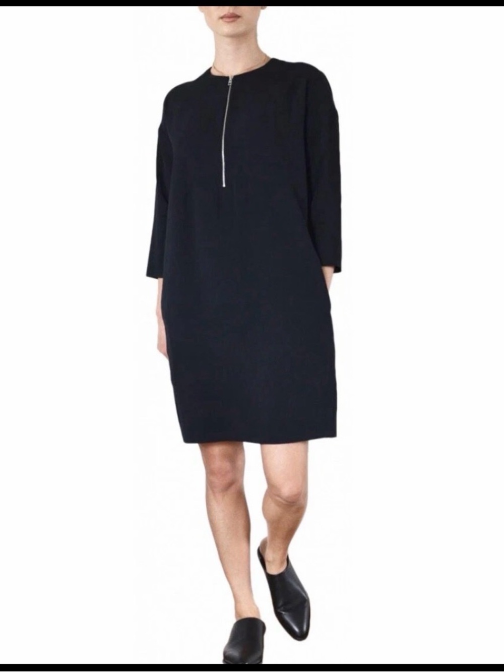 Minimalist Black Zip-Front Mini Dress